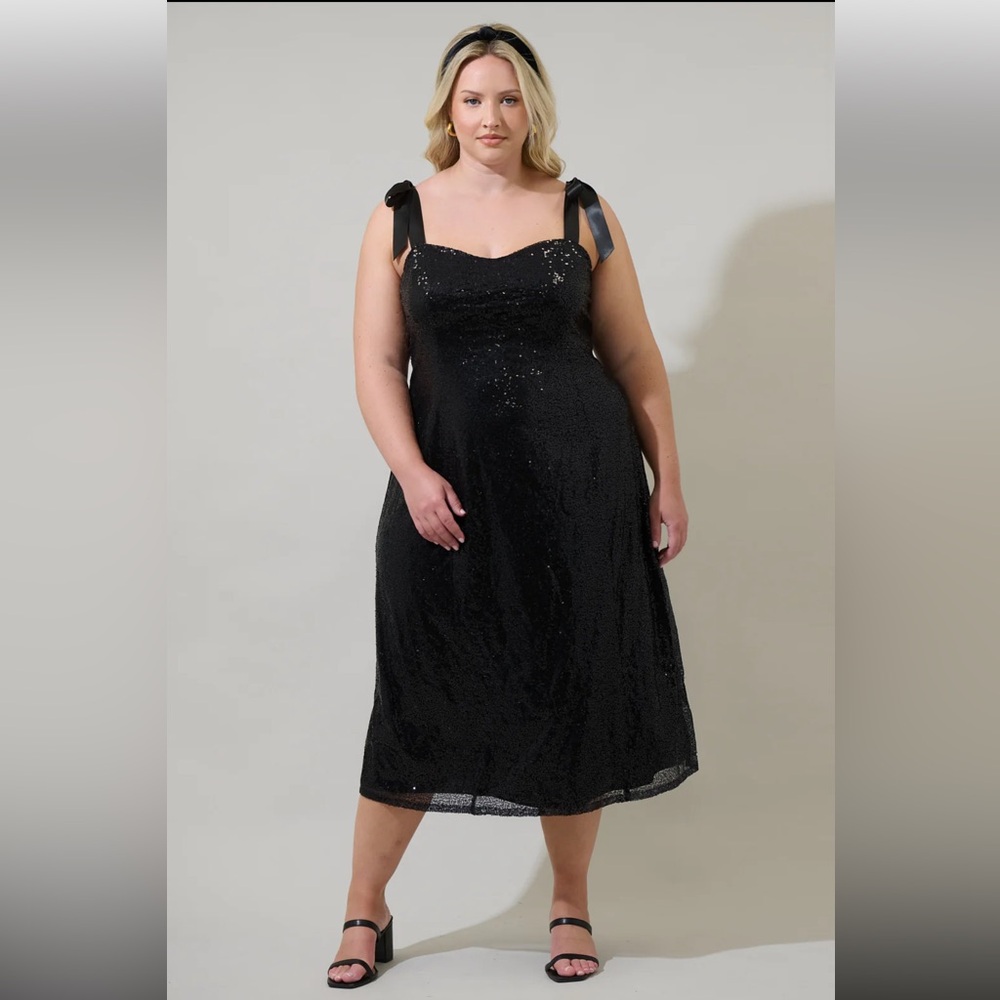 NWOT Sugarlips Adelisa Black Sequin Tie Strap Midi Dress Size 2X